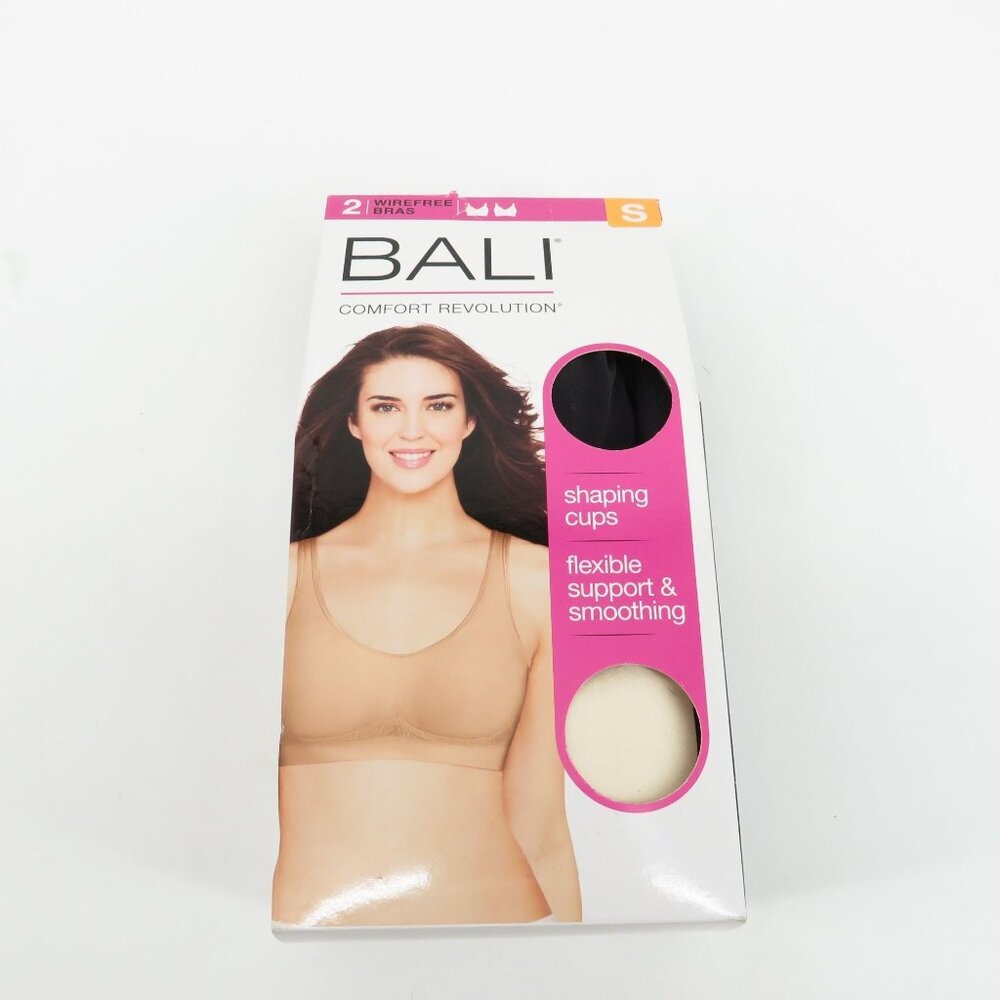 Bali Comfort Revolution Wireless Bras 2-Pack Shaping Cups Beige Black S NEW